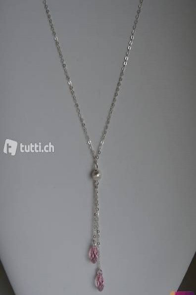 Collier en Argent 925 Y avec gouttes Swarovski Rose Clair