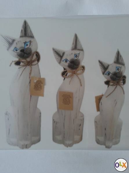 Holzkatzen 3 er - Set hell (Handarbeit)