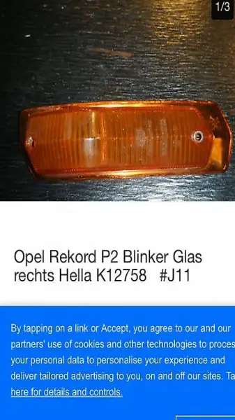 opel rekord blinkerglas vorn