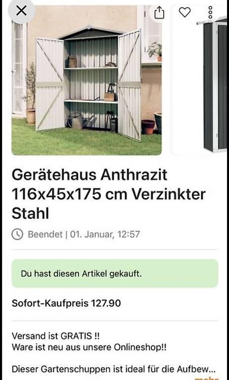 Gerätehaus Anthrazit 116x45x175 cm Verzinkter Stahl