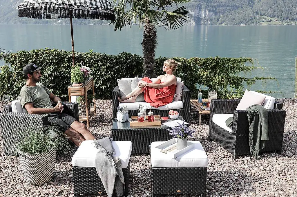 Rattan Lounge schwarz 6-Teilig