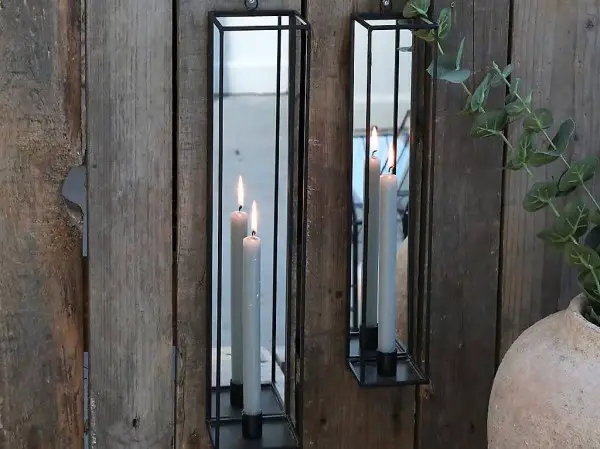  Kerzenhalter für Wand mit Spiegel, 35cm, NEU OVP