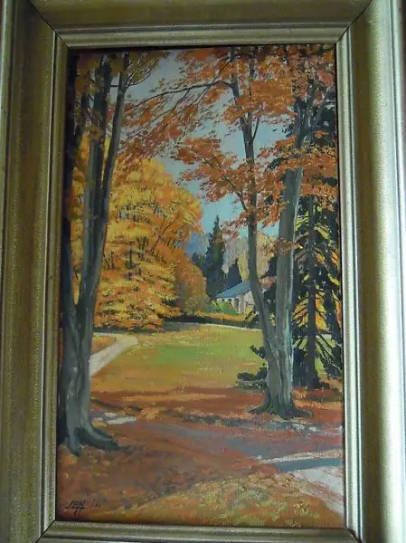 huile sur toile représentant le parc de Denantou/lausanne