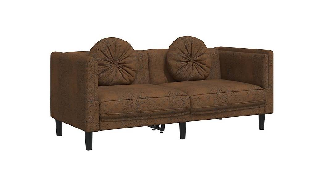 2-Sitzer Sofa mit Kissen Braun Kunstleder Wildleder-Optik