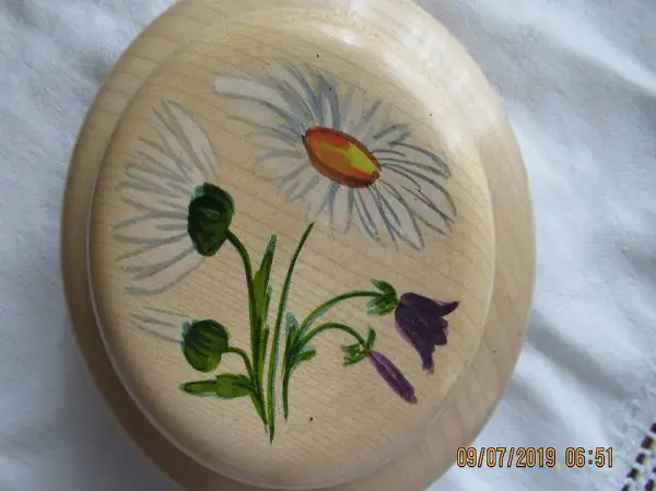  Holzbehälter, Holzschatulle, rund Handbemalt