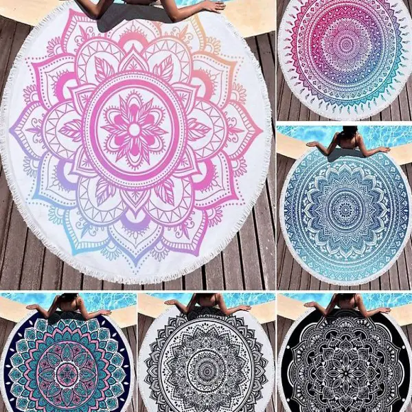  Runde Mikrofaser Badetücher "Mandala"
