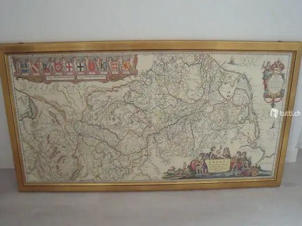 Faksimile-Rhenus(Rhein)-Karte mit Rahmen
