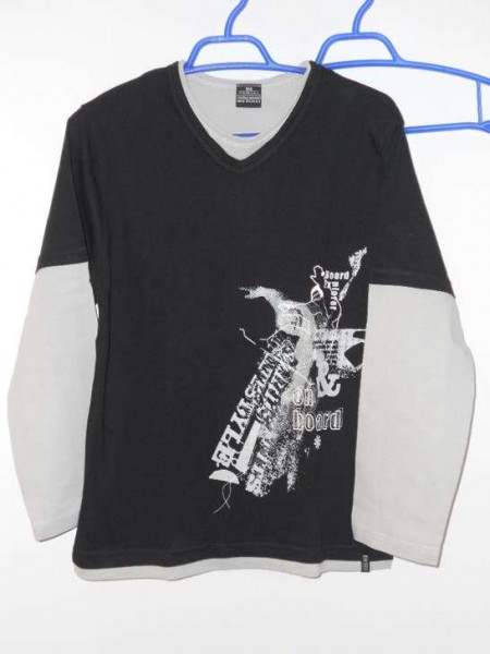 Neu: T"Shirt langarm mit Motiv-schwarz/hellgrau-Gr.164