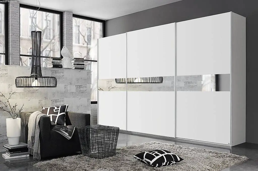 Schwebetürenschrank 315 cm weiss mit Spiegel