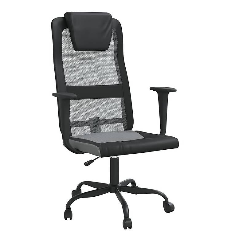 Bürostuhl Höhenverstellbar Grau & Schwarz Netzstoff Kunstled
