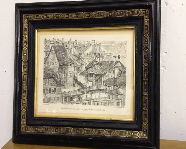Originallithographie Alt Bern 1936/37 mit antikem Holzrahmen