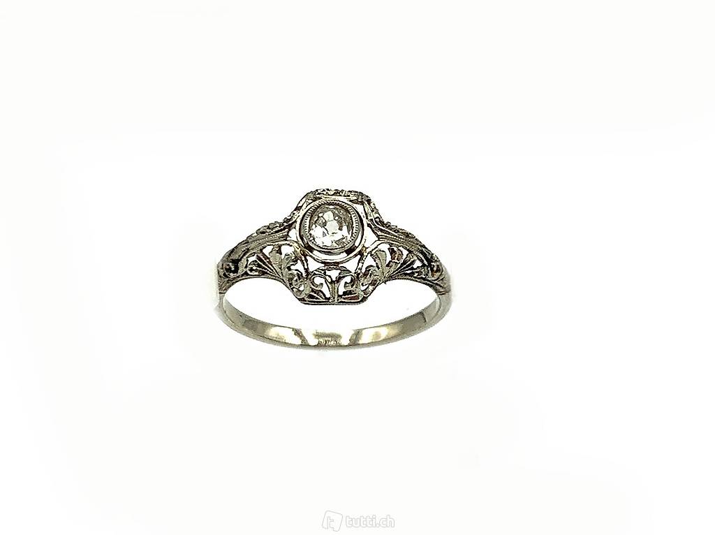  Anello antico Oro e Diamante Solitario 0,10 Carati