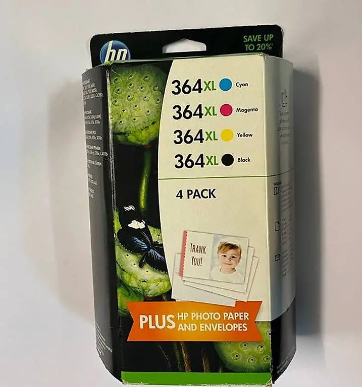 4 Stk. HP 364XL Patronen + 10 Stk. Fotopapier + 5 Umschläge