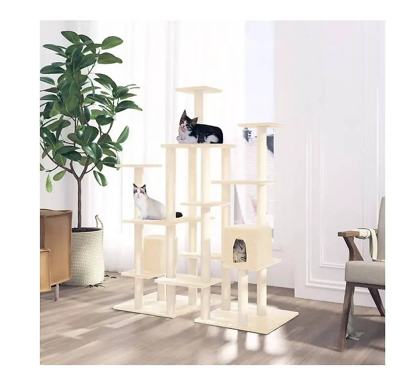 Kratzbaum mit Sisal-Kratzsäulen Creme 145 cm