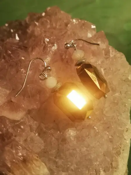 Ohrringe, Glas, Vintage, Braun, Creme