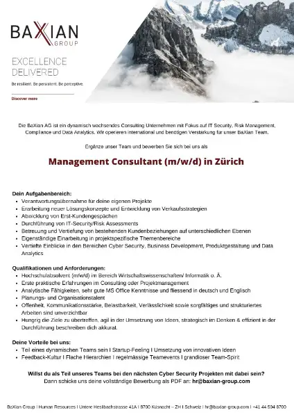 Management Consultant (m/w/d) in Zürich