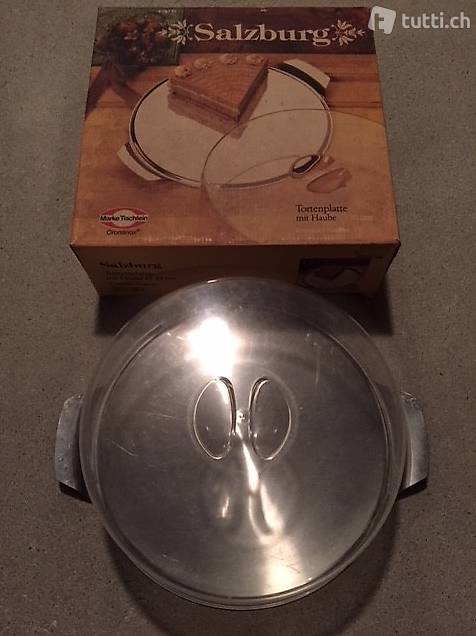 Tortenplatte aus Edelstahl mit Haube für Kuchen