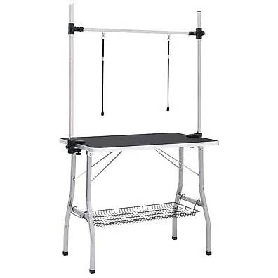 Verstellbarer Trimmtisch für Hunde mit 2 Schlaufen und Korb