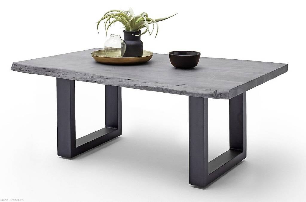 Salontisch Akazie grau mit Baumkante und Kufen