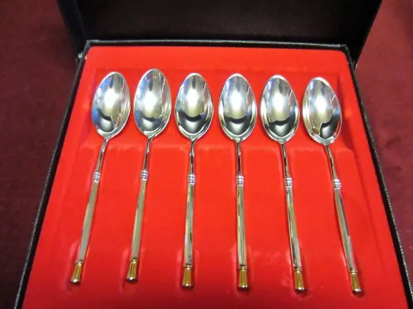  6 Kaffeelöffel Alt Petersburg versilbert-teilvergoldet