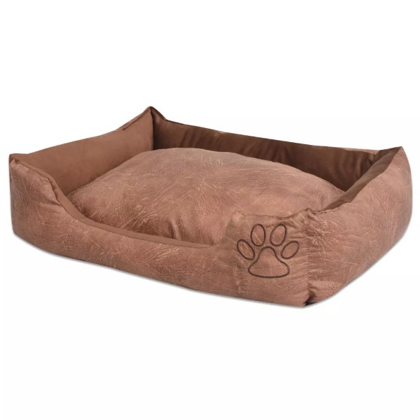  Hundebett mit Kissen PU Kunstleder Grösse L Beige
