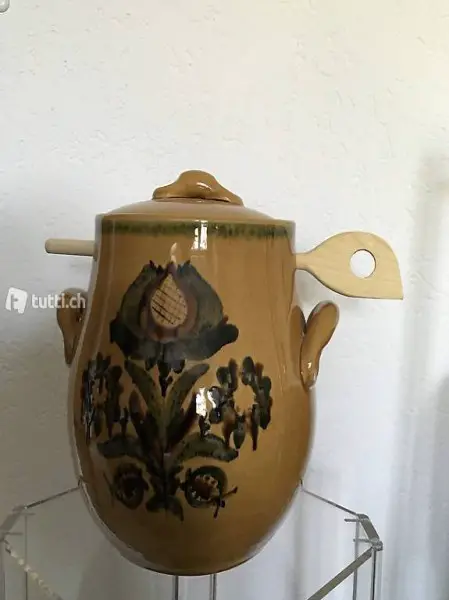 Suppentopf Würstlitopf Bauernmalerei Blumenmotiv Keramik