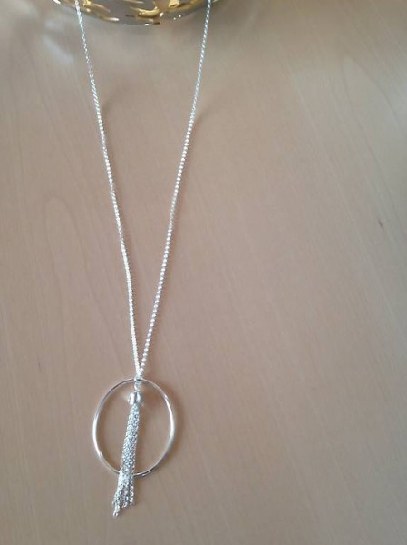 Long collier Argent 925 anneau+pompon