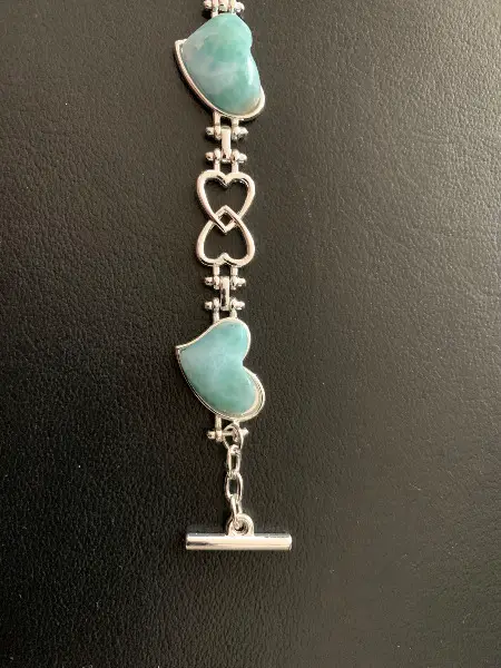 Silber Armkette 3 Larimar Steinen Herzform Dom. Rep