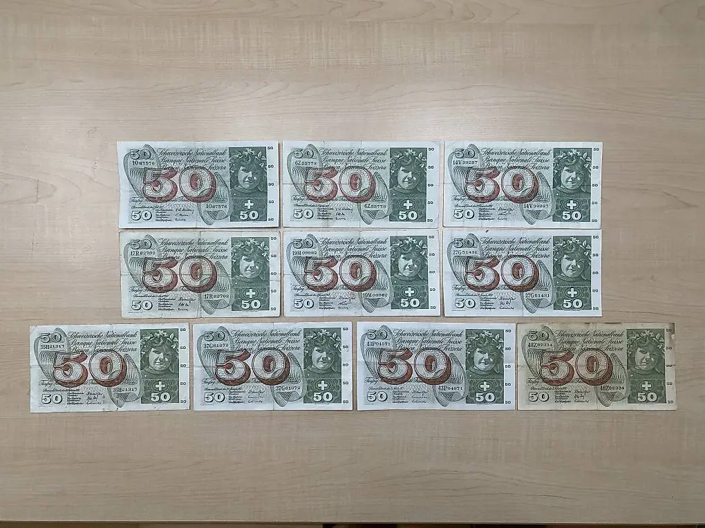 Banknote Schweiz 50 Franken Francs Serie 5 Apfelernte