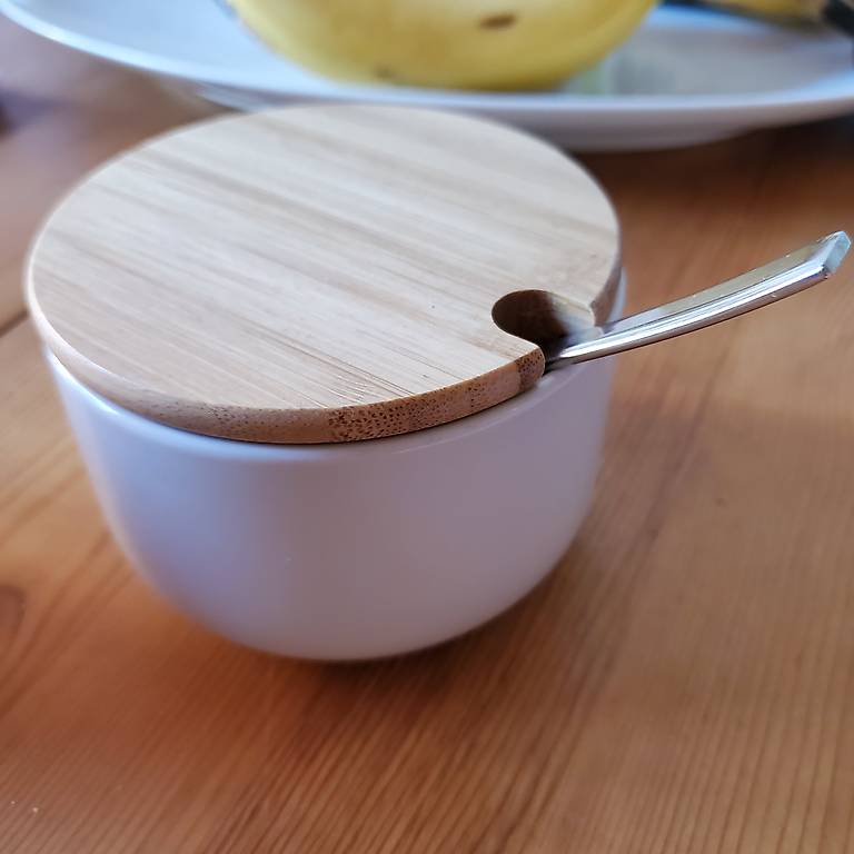 Zuckerdose Zuckerbehälter 280g Porzellan Holz Marke Bialetti