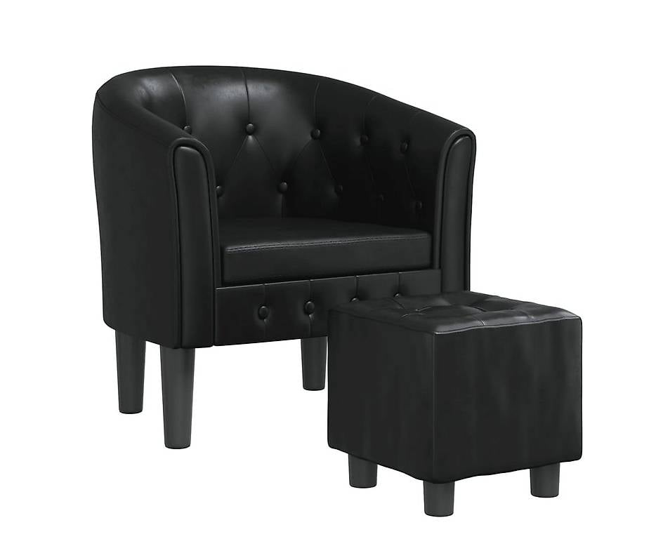 Clubsessel mit Fusshocker Schwarz Kunstleder