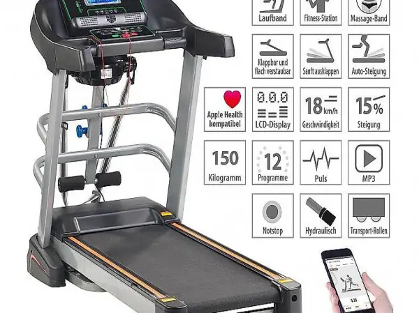  Profi-Laufband & Fitness-Station, App, Bluetooth, 18 km/h, 1