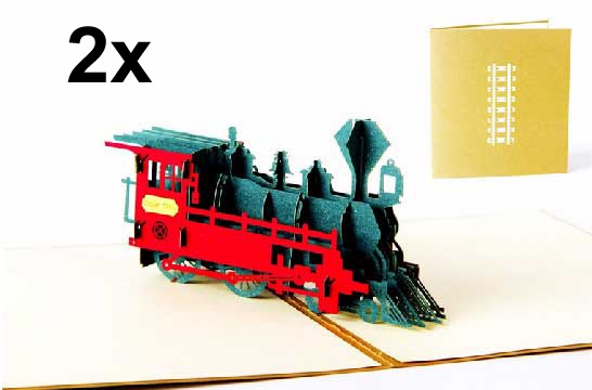 2x Karten 3D NEU für Geburtstag Dampflok Wunschkarte + Cuvert