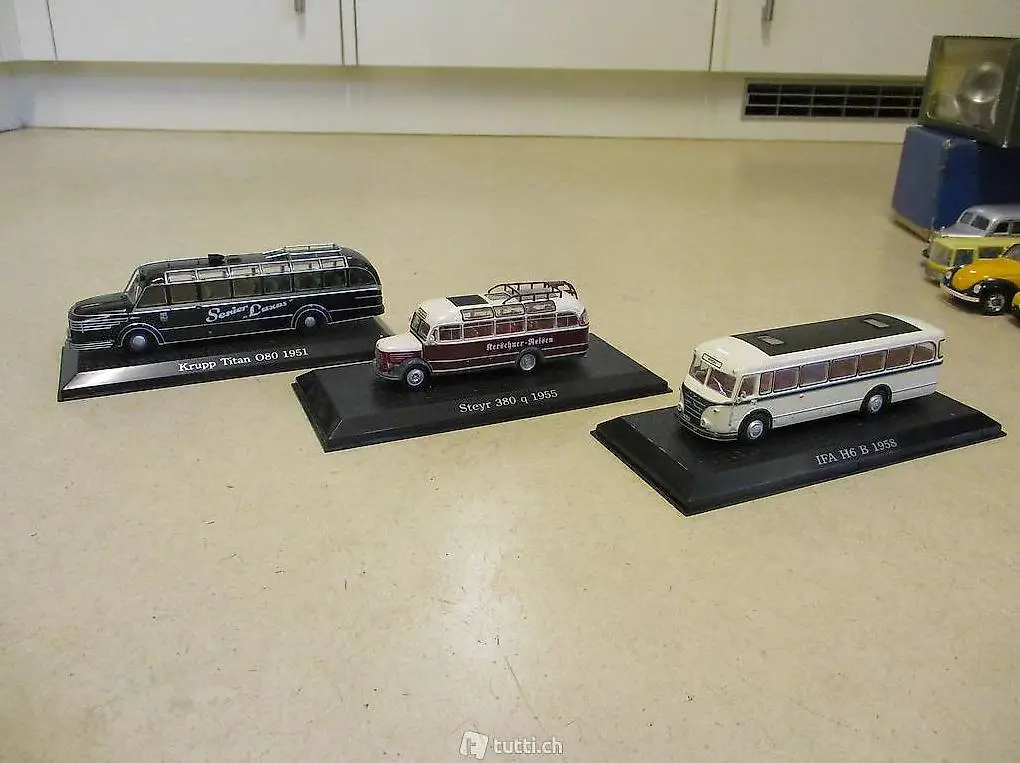 3x Reisebus Car 1:87 Krupp Titan / Steyr 380q / IFA H6B