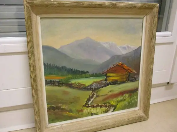 Öl-Bild Gemälde Flims Cresta-See Holz Chalet Chic Vintage