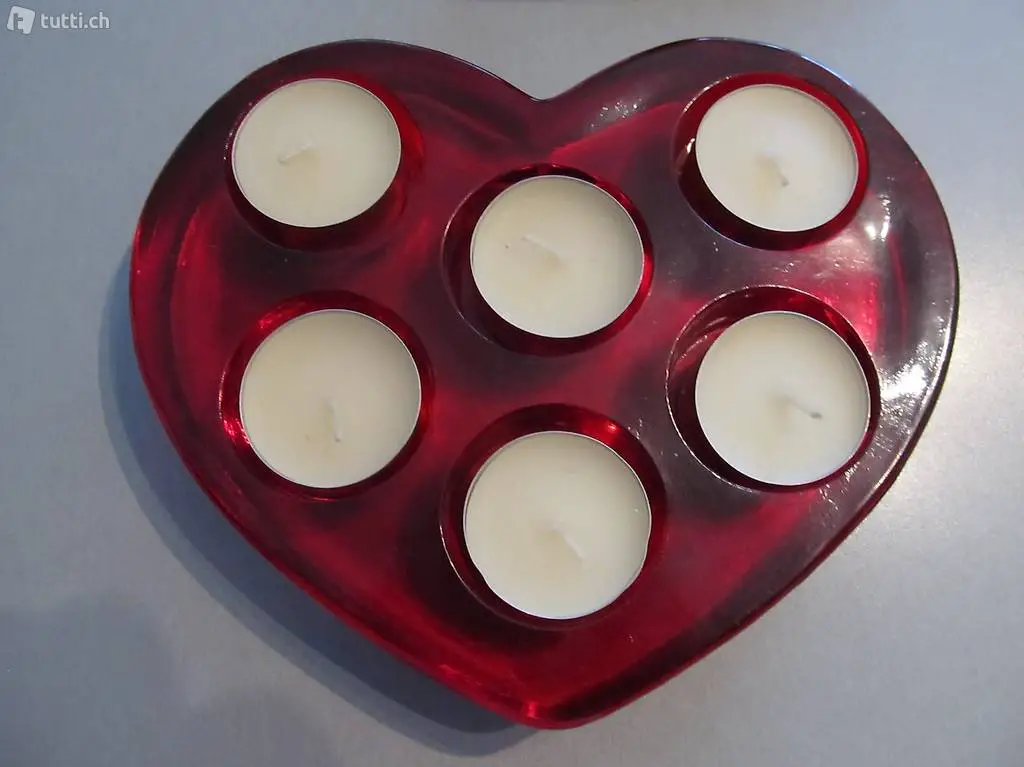 Glasherz rot mit 6 Rechaudkerzen