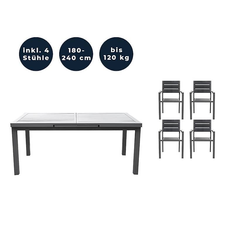 Sitzgruppe MANZONA - Tisch 180/240cm mit 4 Stühle
