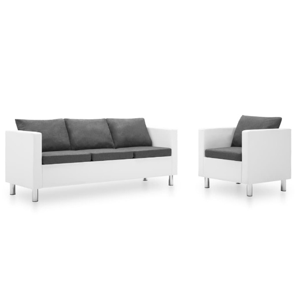 Sofaset 2-teilig Kunstleder Weiss und Hellgrau 512