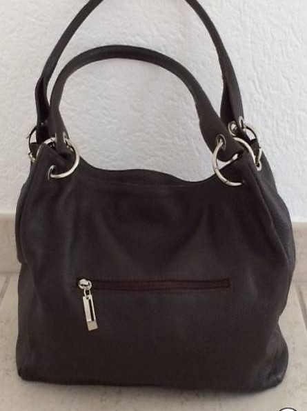 Dunkelbraune Leder Handtasche /sac à main en cuir brun foncé