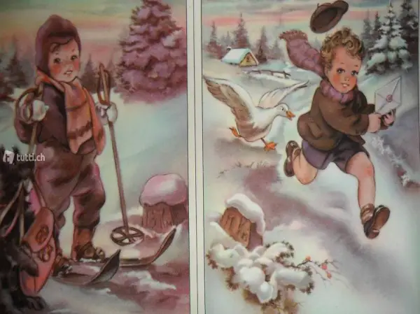 Ansichtskarten Postkarten Kinder Schnee Neujahrtskarten