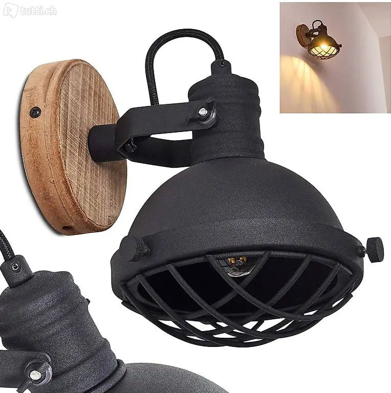  verstellbare Wandlampe aus Metall/Holz in Schwarz/Braun