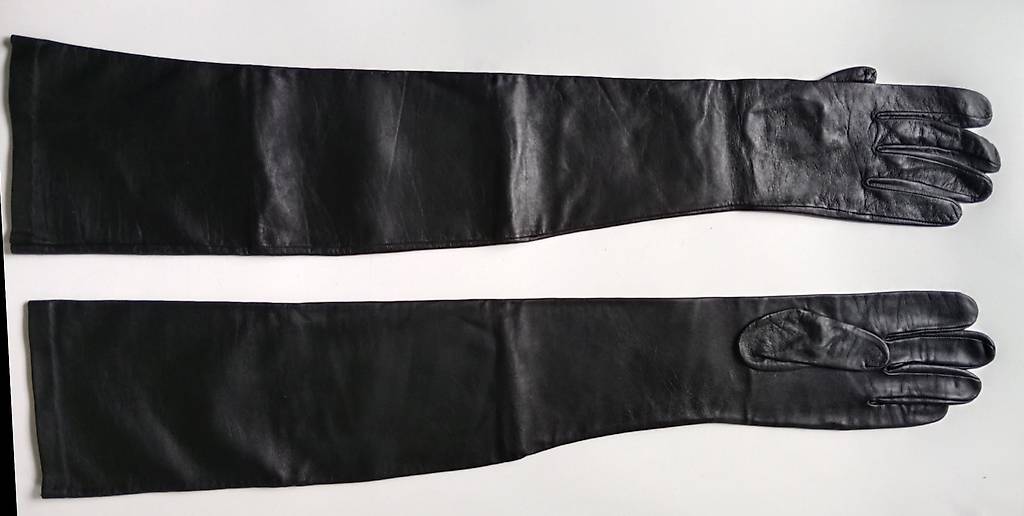 Lederhandschuhe, schulterlang, schwarz, Nappaleder