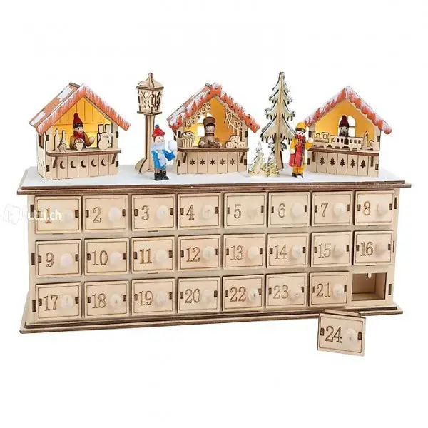  Calendrier de l"Avent avec lumière, bois, à remplir soi même