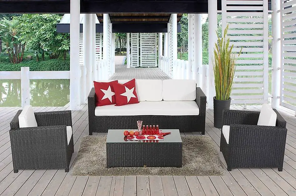 Lounge Set 4-teilig Rattan schwarz