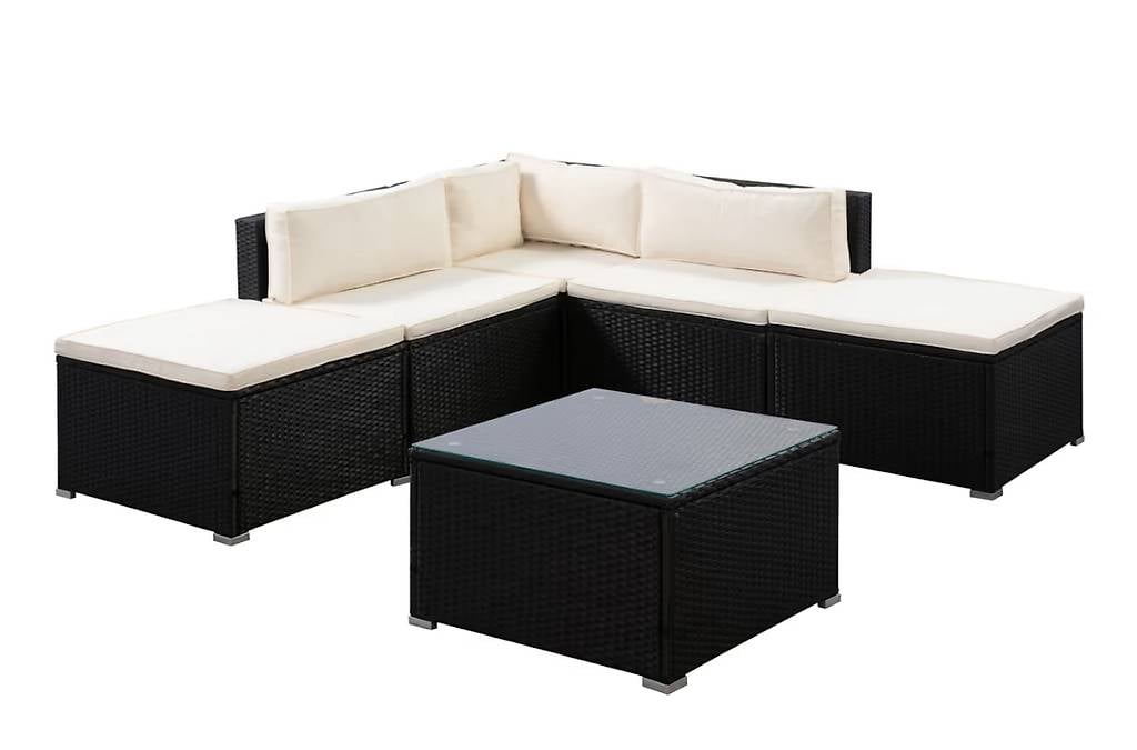 Rattanlounge FARO schwarz/beige