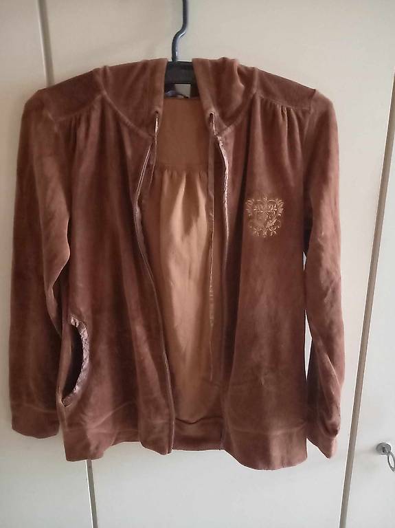 Braune Veloursjacke Gr. S mit Kapuze, Herbst-Trend