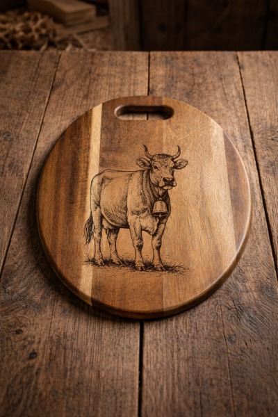 Rundes Schneidebrett aus Nussbaum und Ahorn