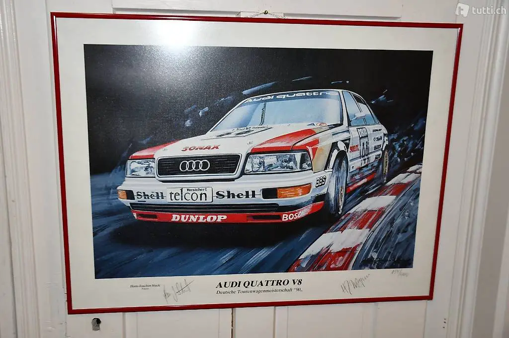 audi v8 quattro dtm 90 h.j stuck kunstdruck gerahmt