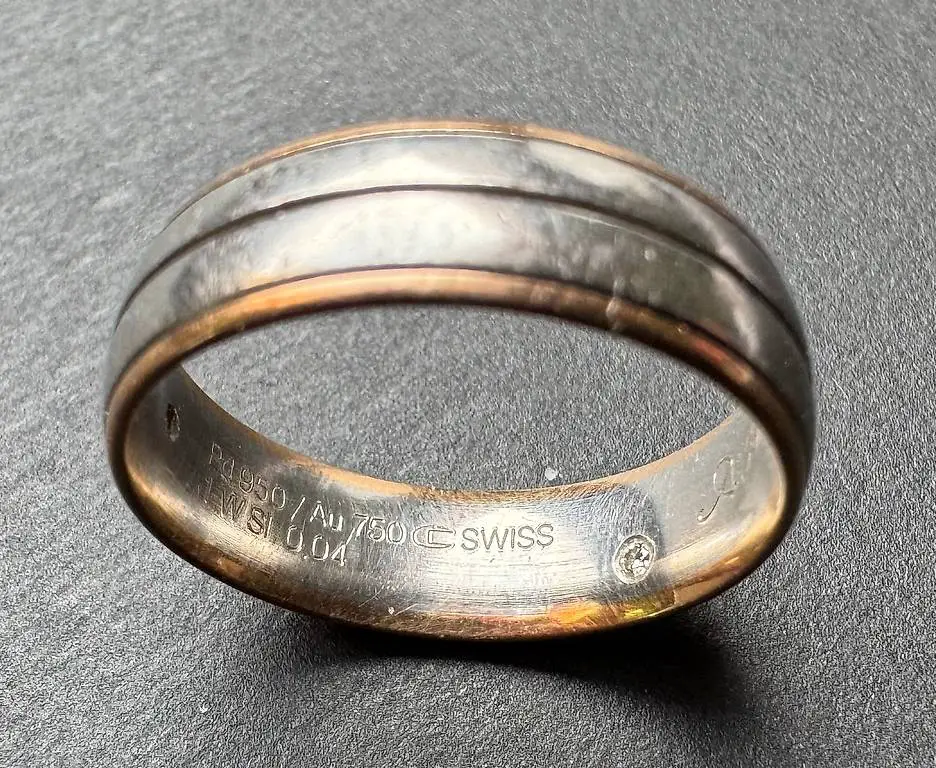 Damenring Palladium/Rotgold mit 2 Diamanten