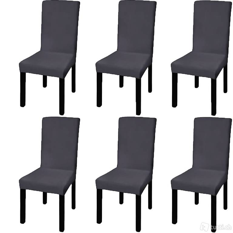  Stretch-Stuhlhussen Gerade 6 Stk. Anthrazit